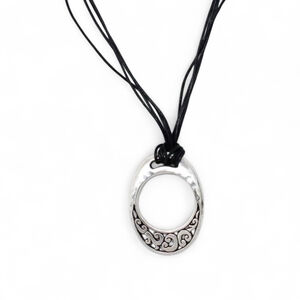 Brighton Eclipse Black Corded Silver Retired Pendant Necklace in Tin